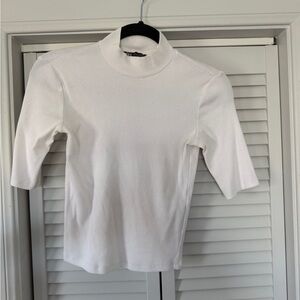 Zara Ribbed White High Neck Top